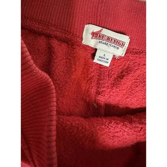 True Religion Tape Logo Trim Red Joggers Pants Tapered Womens Size L - Picture 4 of 9